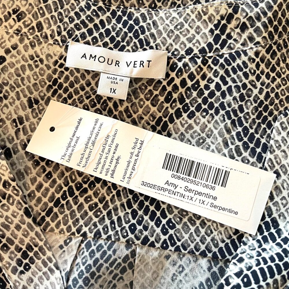 NWT Amour Vert Amy-Serpentine 100% Silk Blouse - Picture 6 of 7